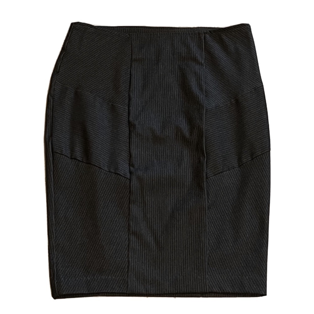 🆕 BCX short high rise bodycon pencil skirt pull on waist gray pinstripe …